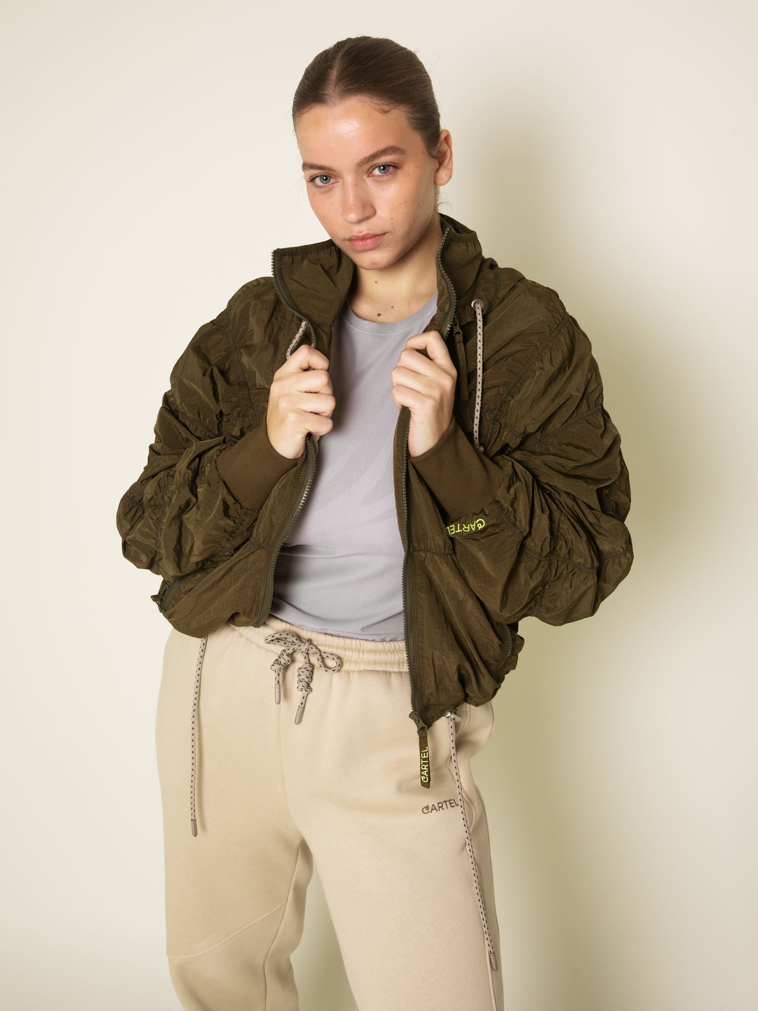 Ridge parachute zip removable hood jacket - Moss