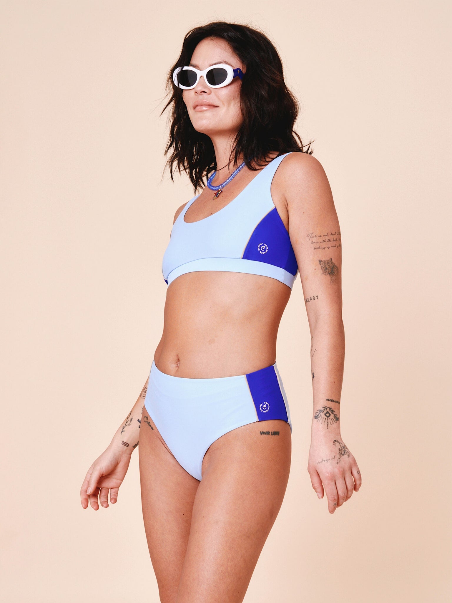 Ubud Colorblock højtaljet bikini underdel - Clear/Cartel Blue