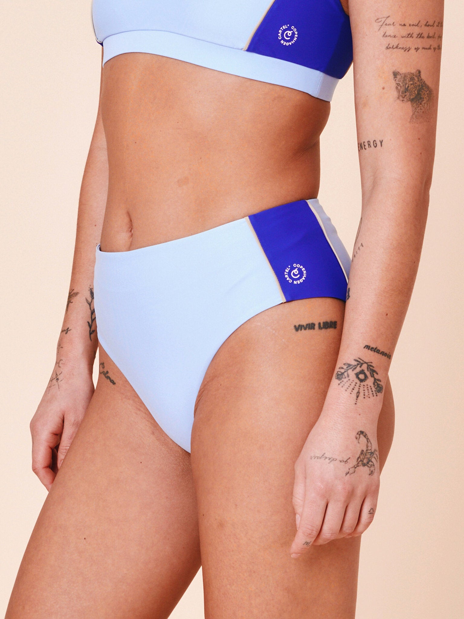 Ubud Colorblock højtaljet bikini underdel - Clear/Cartel Blue