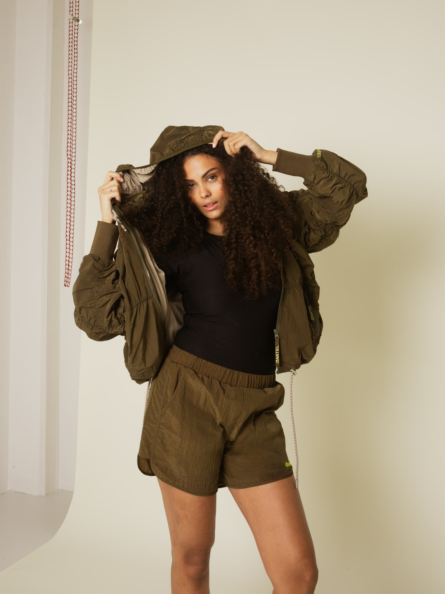 Ridge parachute zip removable hood jacket - Moss