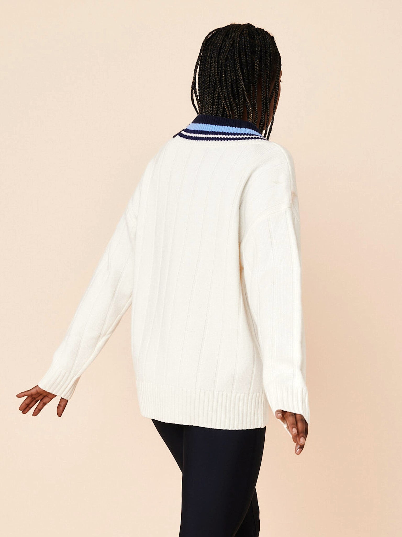 Centercourt chunky v-neck sweater - Pearl